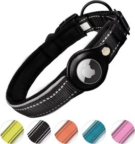 Reflective AirTag Dog Collar (Color: Blue, size: M (Neck 15-18"))